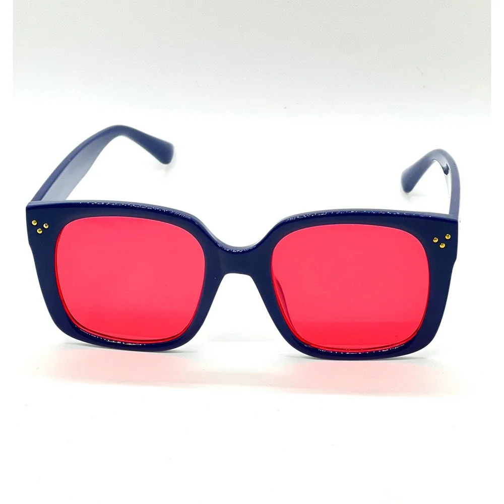 Square Sunglasses Red Lens Fashion Trendy Designer Sun‎ Glasses Oversized Lentes